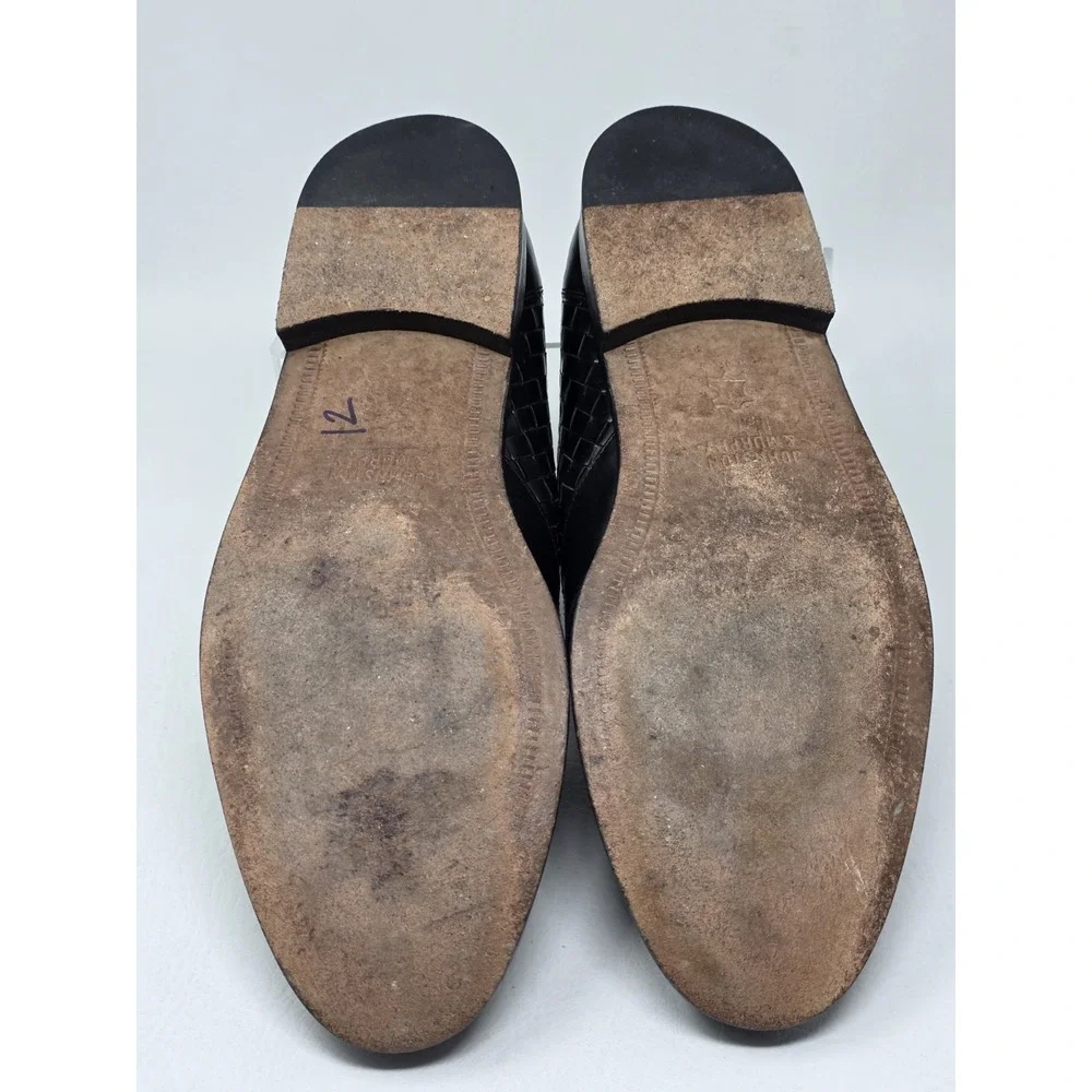 Vintage Johnston & Murphy Men Sz 13 Woven Leather Penny Loafers Crafted Classic